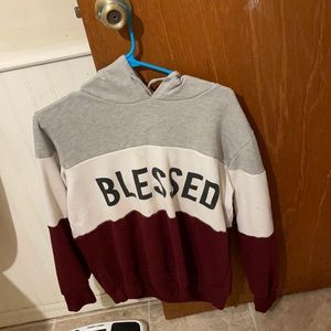 rue 21 “blessed” grey, white, and burgundy hoodie